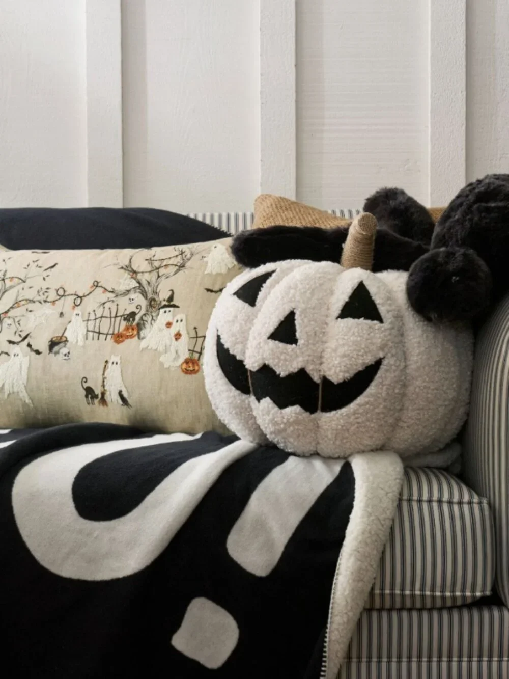 Pottery Barn Jack-o’-Lantern Shaped Pillow White